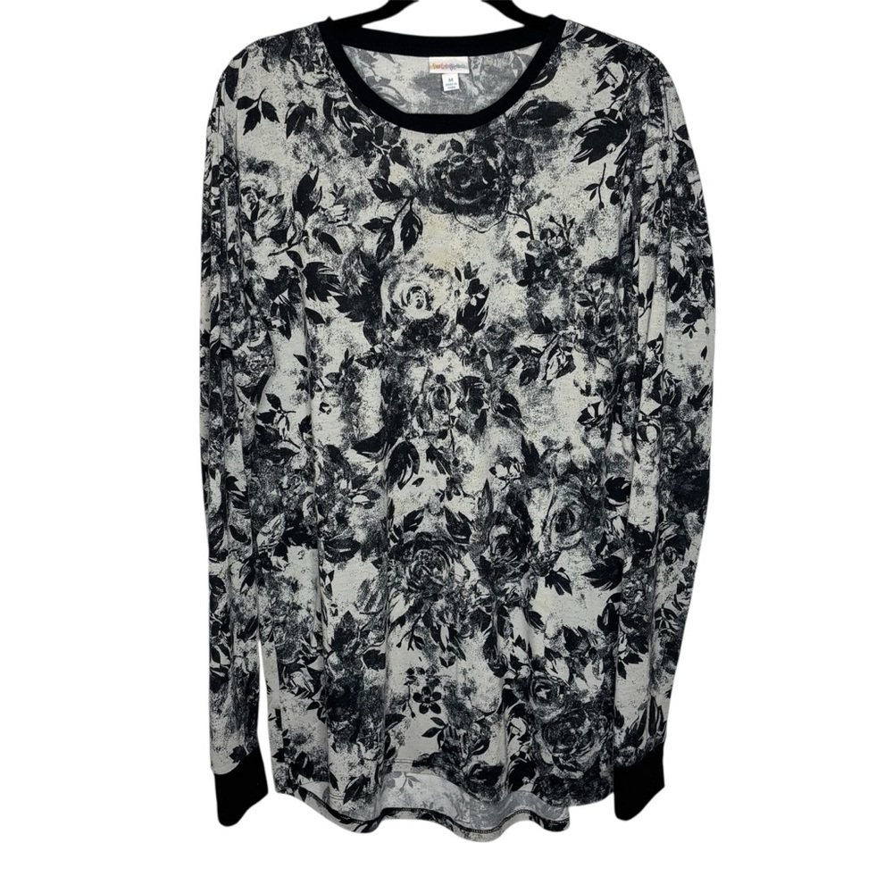 LuLaRoe Hudson Women’s Size L Long Sleeve Monochrome Black Gray Floral